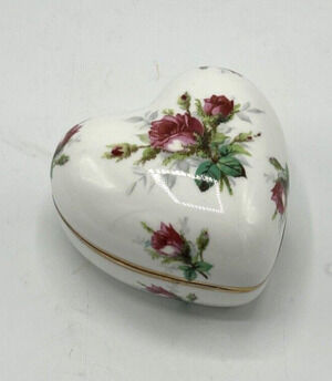 Vintage Hammersley Trinket Box Heart Shaped 2 1/4" x 2" White wRoses Victorian